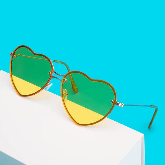PARTY GO Herzform Sonnenbrille Frauen Mode Rimless Sonnenbrille UV400 Party Brille, gelb