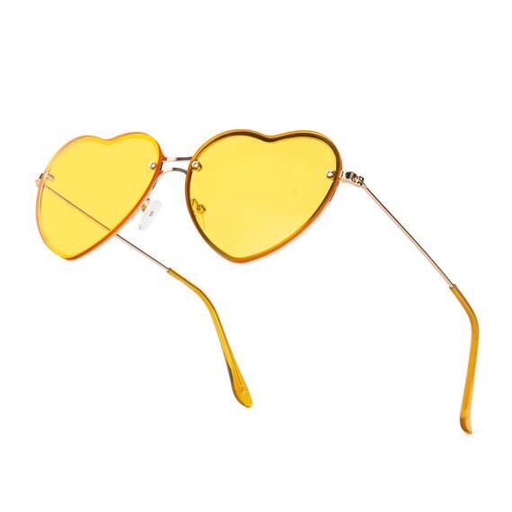 PARTY GO Herzform Sonnenbrille Frauen Mode Rimless Sonnenbrille UV400 Party Brille, gelb
