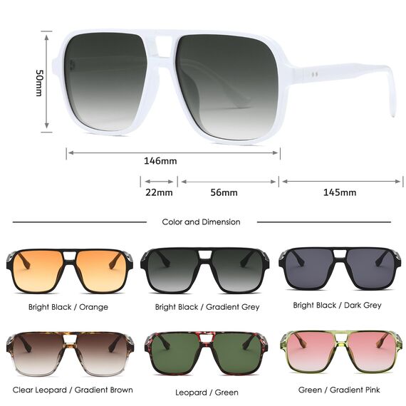 Long Keeper Retro Pilot Sonnenbrille Pilotenbrille Herren Damen Quadratisch Sonnenbrille Groß 70er Klassisch Eckige Pilot Retro Brille UV400 (Weiß Rahmen - Farbverlauf Grau Linse)