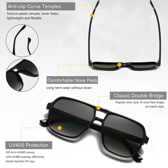 Long Keeper Retro Pilot Sonnenbrille Pilotenbrille Herren Damen Quadratisch Sonnenbrille Groß 70er Klassisch Eckige Pilot Retro Brille UV400 (Weiß Rahmen - Farbverlauf Grau Linse)