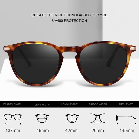 TSEBAN Vintage Polarisierte Damen Sonnenbrille Frauen Blaulichtfilter Brille, Acetat-Rahmen & UV 400 Schutz