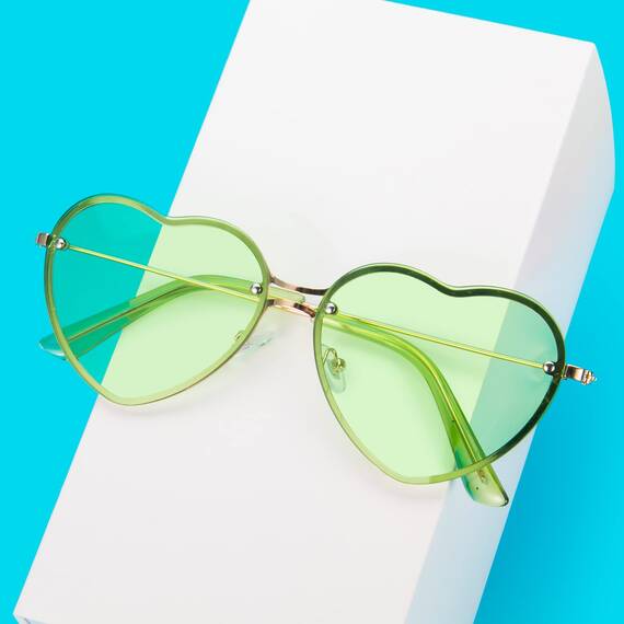 PARTY GO Herz Sonnenbrille Damen Mode Rimless Sonnenbrille UV400 Partybrille, grün