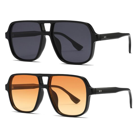 Long Keeper Retro Pilot Sonnenbrille Pilotenbrille Herren Damen Quadratisch Sonnenbrille Groß 70er Klassisch Eckige Pilot Retro Brille UV400 (Schwarz/Dunkelgrau+Schwarz/Orange)