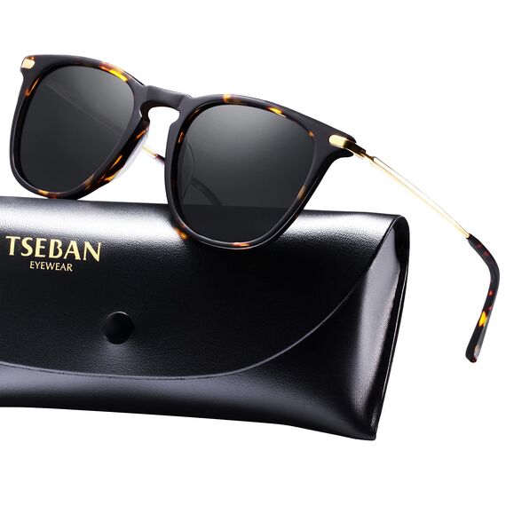 TSEBAN Vintage Damen Sonnenbrille Polarisierte Frauen Brille, Acetat-Rahmen & UV 400 Schutz,Schildpatt,Einheitsgröße