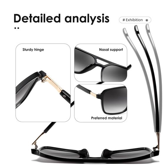 kimorn Retro Sonnenbrille für Damen Herren Trendy Retro Sonnenbrille Rechteck Rahmen Schatten K1649 (Schwarz/Farbverlauf Grau)