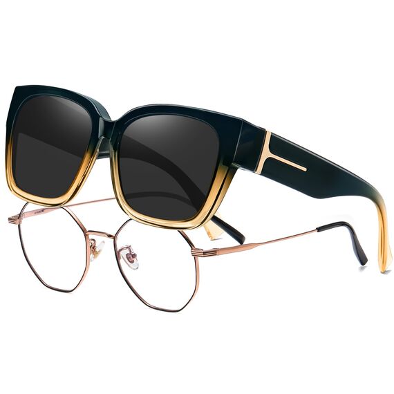 KANASTAL Übergröße Überzieh Sonnenbrille Herren und Damen Polarisiert Überbrille Sonnenbrille für Brillenträger UV400 Sonnenschutz, Blau Rahmen Schwarz Gläser