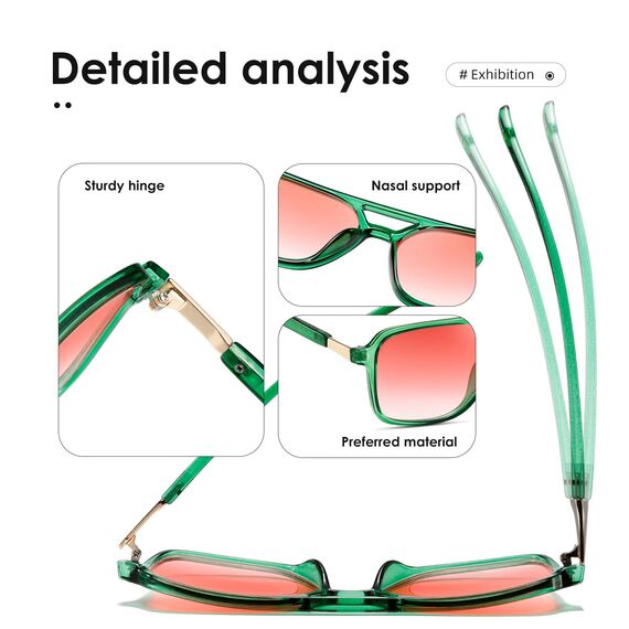 kimorn Retro Sonnenbrille für Damen Herren Trendy Retro Sonnenbrille Rechteck Rahmen Schatten K1649 (Grün/Rosenrosa)