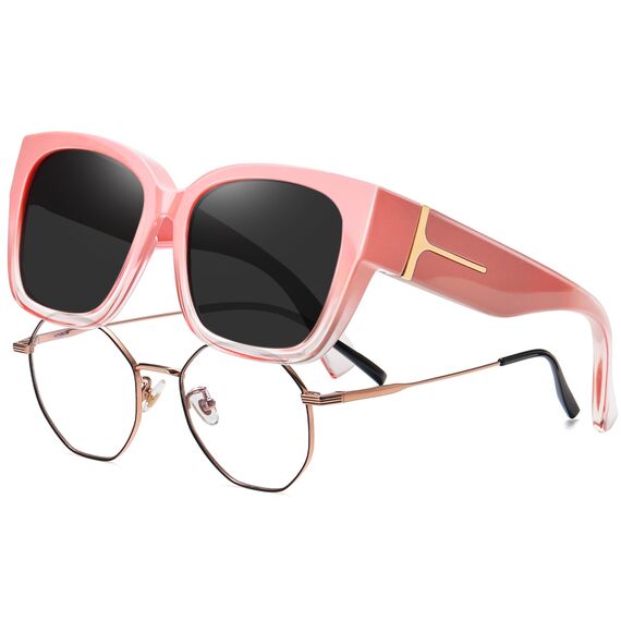 KANASTAL Übergröße Überzieh Sonnenbrille Herren und Damen Polarisiert Überbrille Sonnenbrille für Brillenträger UV400 Sonnenschutz, Rosa Rahmen Schwarz Gläser