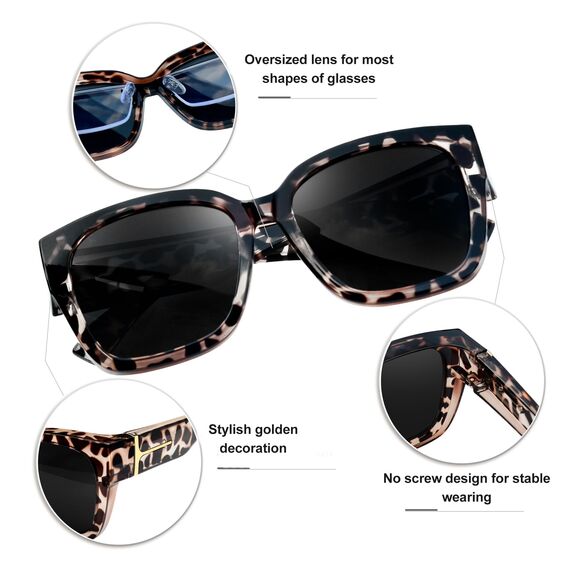 KANASTAL Übergröße Überzieh Sonnenbrille Herren und Damen Polarisiert Überbrille Sonnenbrille für Brillenträger UV400 Sonnenschutz, Grau Leopard Rahmen Schwarz Gläser