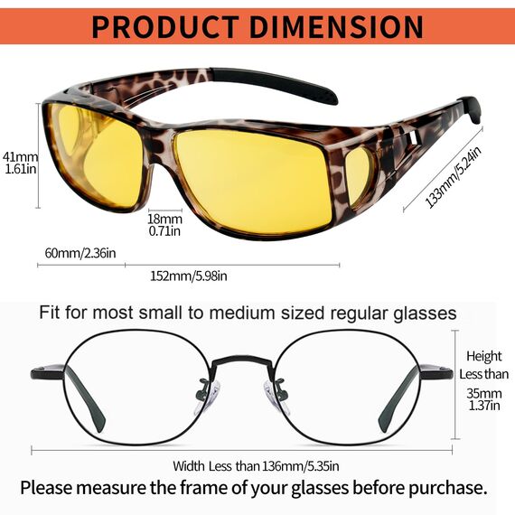 KANASTAL Nachtfahrbrille Überziehbrille Sonnenbrille Herren und Damen Gelb Gläser Anti Blendung Sonnenbrille zum Überziehen für Brillenträger UV400 Schutz