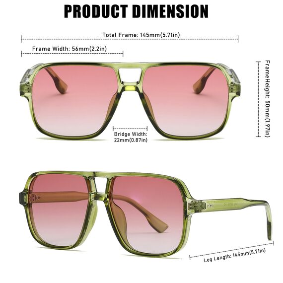 Long Keeper Retro Pilot Sonnenbrille Pilotenbrille Herren Damen Quadratisch Sonnenbrille Groß 70er Klassisch Eckige Pilot Retro Brille UV400 (Grün/Farbverlauf Rosa+Leopard/Farbverlauf Braun)