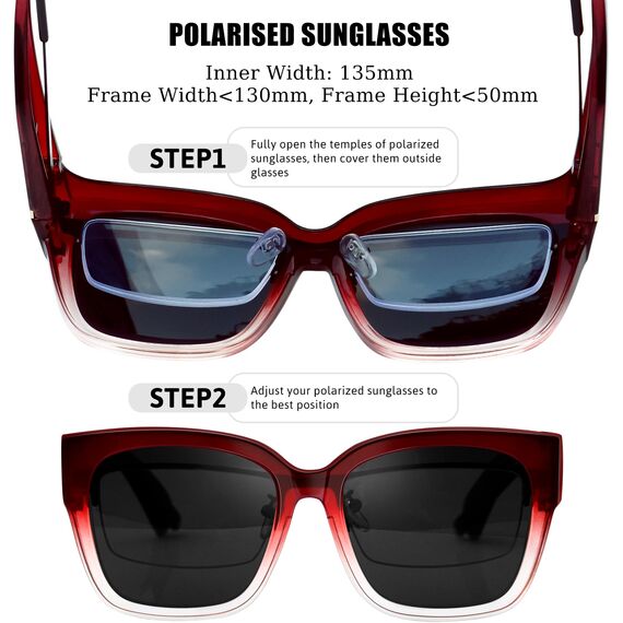 KANASTAL Übergröße Überzieh Sonnenbrille Herren und Damen Polarisiert Überbrille Sonnenbrille für Brillenträger UV400 Sonnenschutz, Rot Rahmen Schwarz Gläser