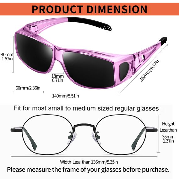 KANASTAL Überzieh Sonnenbrille Über Normale Brille Damen Herren Fit Over Warp Around Überbrille Sonnenbrille für Brillenträger UV400 Schutz, Transparent Lila Rahmen Schwarz Gläser