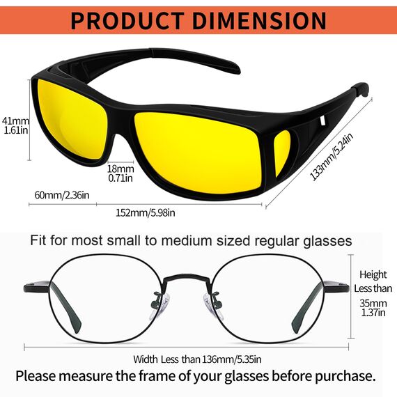 KANASTAL Nachtsichtbrille Herren Sonnenbrille Nachtsichtbrille für Autofahrer Sportbrille/Radsportbrillen/Fahrradbrille Nachtfahrbrille Überzieh Sonnenbrille für Laufen und Wandern