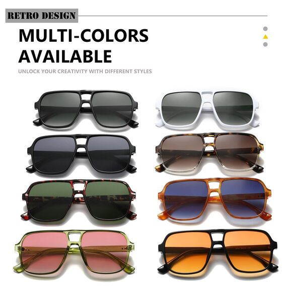 Long Keeper Retro Pilot Sonnenbrille Pilotenbrille Herren Damen Quadratisch Sonnenbrille Groß 70er Klassisch Eckige Pilot Retro Brille UV400 (Schwarz Rahmen - Farbverlauf Grau Linse)