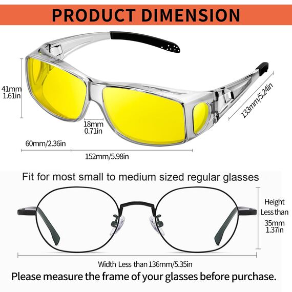 KANASTAL Nachtfahrbrille für Brillenträger Überziehbrille Herren und Damen Gelb Gläser Anti Blendung Auto Brille Fahrrad Überbrille UV400 Schutz