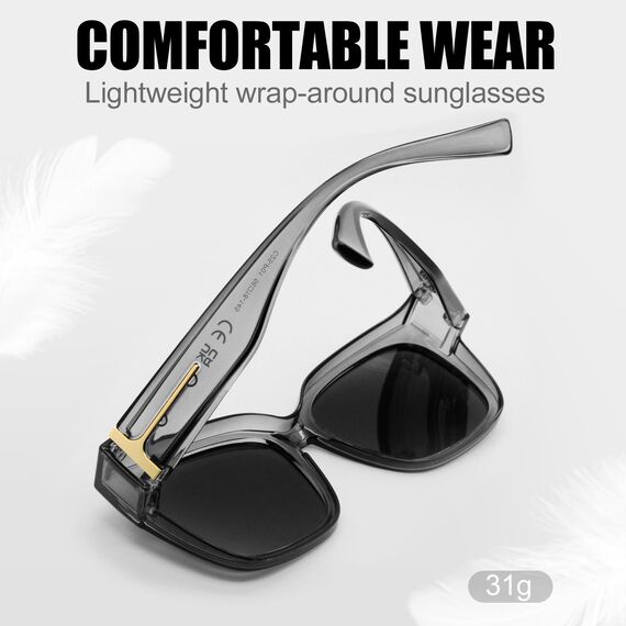 KANASTAL Übergröße Überzieh Sonnenbrille Herren und Damen Polarisiert Überbrille Sonnenbrille für Brillenträger UV400 Sonnenschutz, Grau Transparent Rahmen Schwarz Gläser