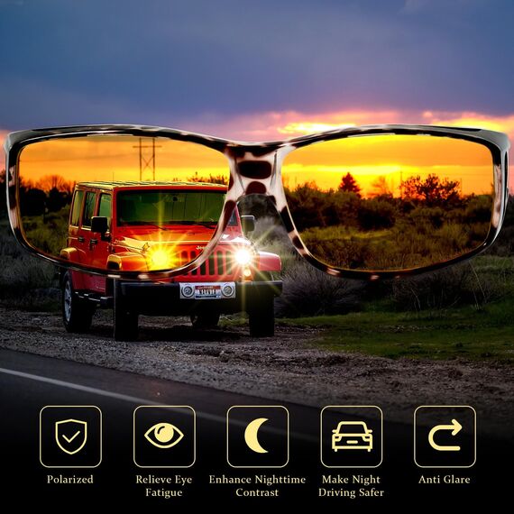 KANASTAL Nachtfahrbrille Überziehbrille Sonnenbrille Herren und Damen Gelb Gläser Anti Blendung Sonnenbrille zum Überziehen für Brillenträger UV400 Schutz