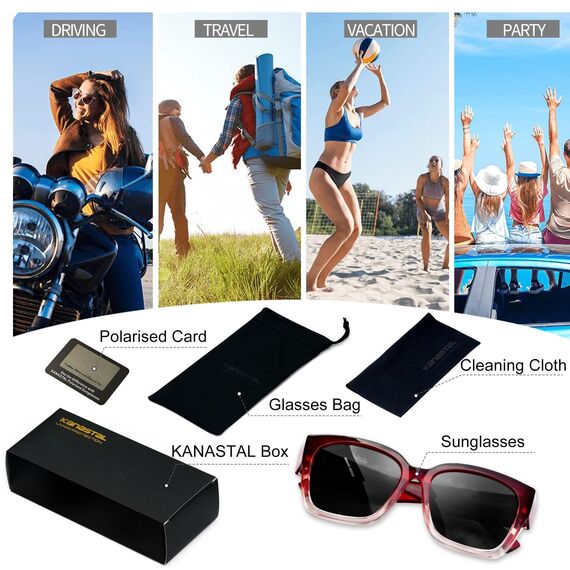 KANASTAL Übergröße Überzieh Sonnenbrille Herren und Damen Polarisiert Überbrille Sonnenbrille für Brillenträger UV400 Sonnenschutz, Rot Rahmen Schwarz Gläser