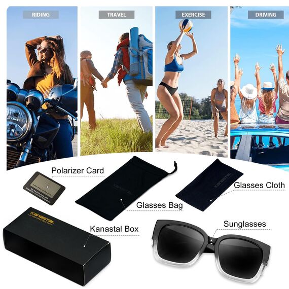 KANASTAL Übergröße Überzieh Sonnenbrille Herren und Damen Polarisiert Überbrille Sonnenbrille für Brillenträger UV400 Sonnenschutz, Schwarz Rahmen Schwarz Gläser
