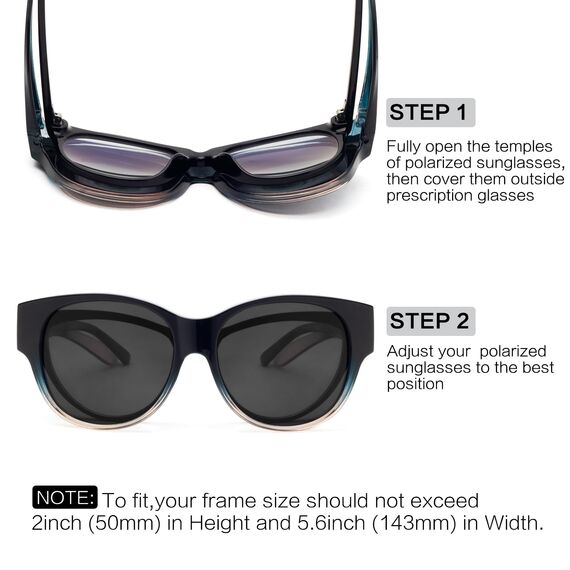 Face Shadow Polarisiert Überzieh Sonnenbrille über Normale Brille Damen UV400 Schutz, Übergroß Überbrille für Brillenträger, Ultra Leicht für Fahren, Radfahren, Sport und Freizeit