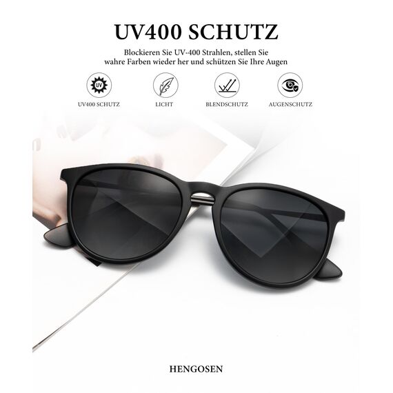 HENGOSEN Sonnenbrille Damen Polarisiert Sunglasses-Woman: Polarisiert Sonnenbrille Damen Retro UV Schutz Vintage Sunglasses