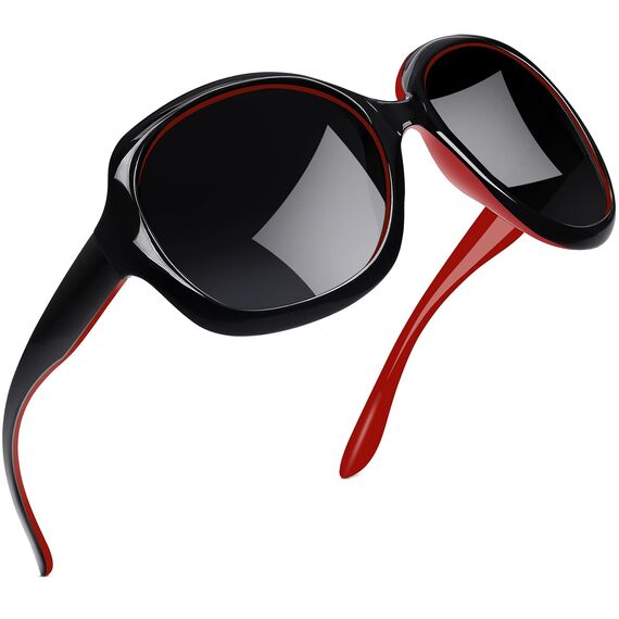 Joopin Übergroße Polarisierte Sonnenbrille Damen Trendy und Moderne Dunkle Sonnenbrille Groß Klassische Oversized für Fahren Angeln und Reisen (Mode Schwarz Rot)
