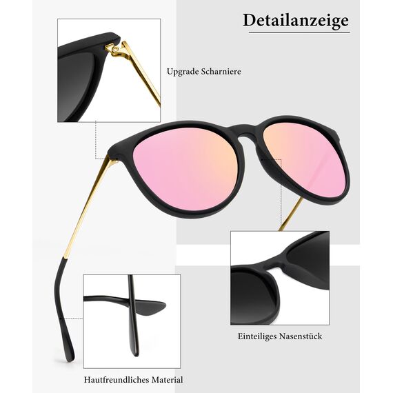 HENGOSEN Sonnenbrille Damen Polarisiert Sunglasses-Woman: Polarisiert Sonnenbrille Damen Retro UV Schutz Vintage Sunglasses