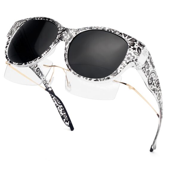 Face Shadow Polarisiert Überzieh Sonnenbrille über Normale Brille Damen UV400 Schutz, Übergroß Überbrille für Brillenträger, Ultra Leicht für Fahren, Radfahren, Sport und Freizeit