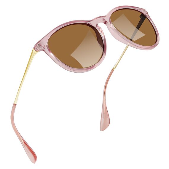 kunchu Sonnenbrille-Damen-Polarisierte-Sonnenbrille-Rund-UV400-im-Retro-Sonnenbrille-für-Damen & Herren Schutz Vintage Hellrosa Tee