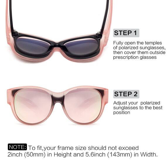 Face Shadow Polarisiert Überzieh Sonnenbrille über Normale Brille Damen UV400 Schutz, Übergroß Überbrille für Brillenträger, Ultra Leicht für Fahren, Radfahren, Sport und Freizeit