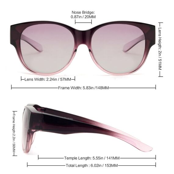 Face Shadow Polarisiert Überzieh Sonnenbrille über Normale Brille Damen UV400 Schutz, Übergroß Überbrille für Brillenträger, Ultra Leicht für Fahren, Radfahren, Sport und Freizeit