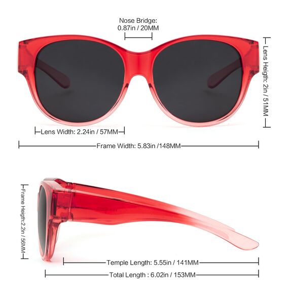 Face Shadow Polarisiert Überzieh Sonnenbrille über Normale Brille Damen UV400 Schutz, Übergroß Überbrille für Brillenträger, Ultra Leicht für Fahren, Radfahren, Sport und Freizeit