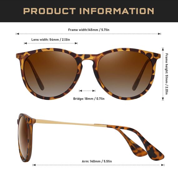 kunchu Sonnenbrille-Damen-Polarisierte-Sonnenbrille-Rund-UV400-im-Retro-Sonnenbrille-für-Damen & Herren Schutz Vintage Schwarzpulver