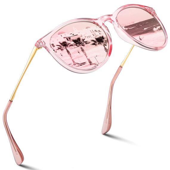 kunchu Sonnenbrille-Damen-Polarisierte-Sonnenbrille-Rund-UV400-im-Retro-Sonnenbrille-für-Damen & Herren Schutz Vintage Pulverrahmen und Flocken