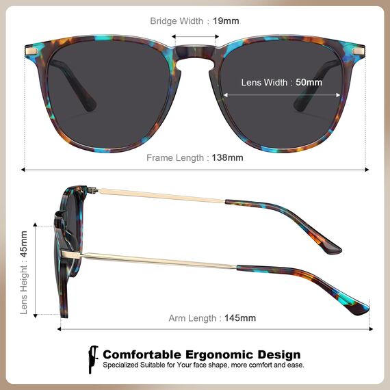TSEBAN Vintage Polarisierte Damen Sonnenbrille Frauen Brille, Acetat-Rahmen & UV 400 Schutz