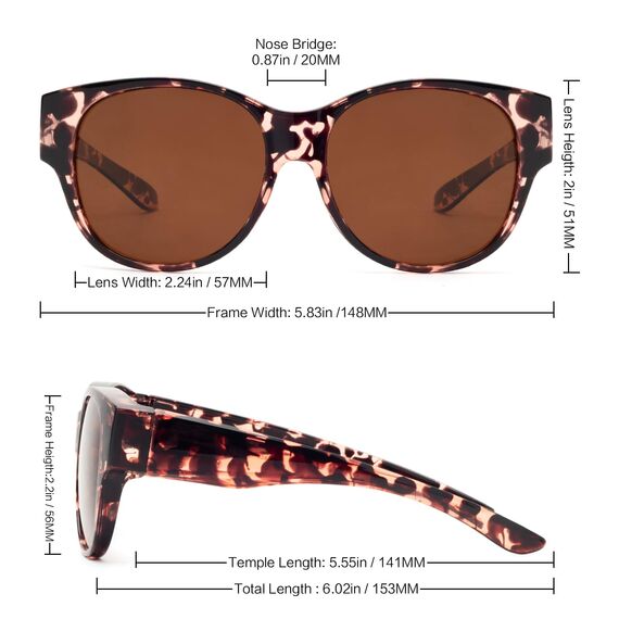 Face Shadow Polarisiert Überzieh Sonnenbrille über Normale Brille Damen UV400 Schutz, Übergroß Überbrille für Brillenträger, Ultra Leicht für Fahren, Radfahren, Sport und Freizeit