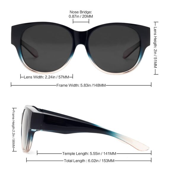 Face Shadow Polarisiert Überzieh Sonnenbrille über Normale Brille Damen UV400 Schutz, Übergroß Überbrille für Brillenträger, Ultra Leicht für Fahren, Radfahren, Sport und Freizeit