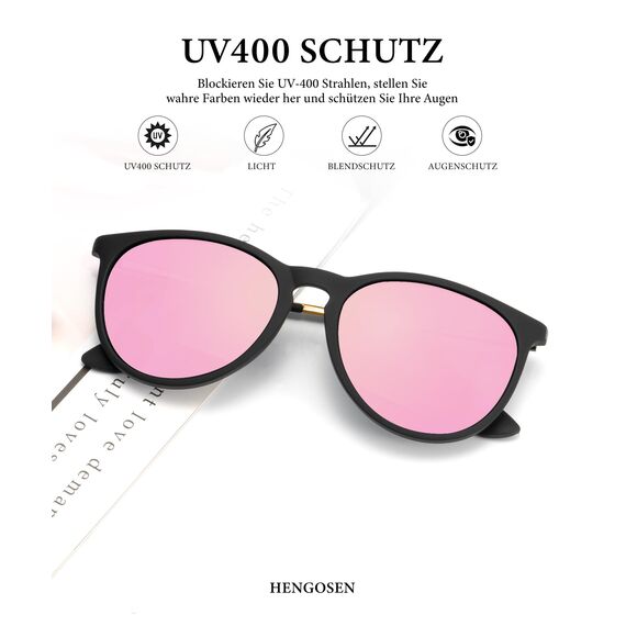 HENGOSEN Sonnenbrille Damen Polarisiert Sunglasses-Woman: Polarisiert Sonnenbrille Damen Retro UV Schutz Vintage Sunglasses