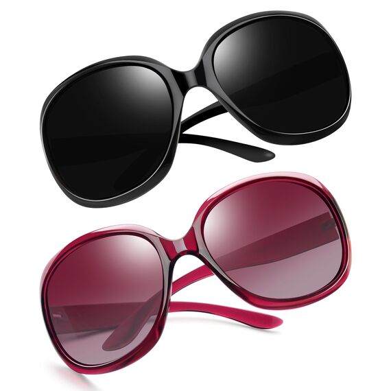 Joopin XXL Polarisierte Sonnenbrille Damen Große Rosa und Klassisch Übergroße Damen Sonnenbrille Schwarz Oversized Trendy UV400 für Fahren und Reisen (Schwarz und Rosenrot)