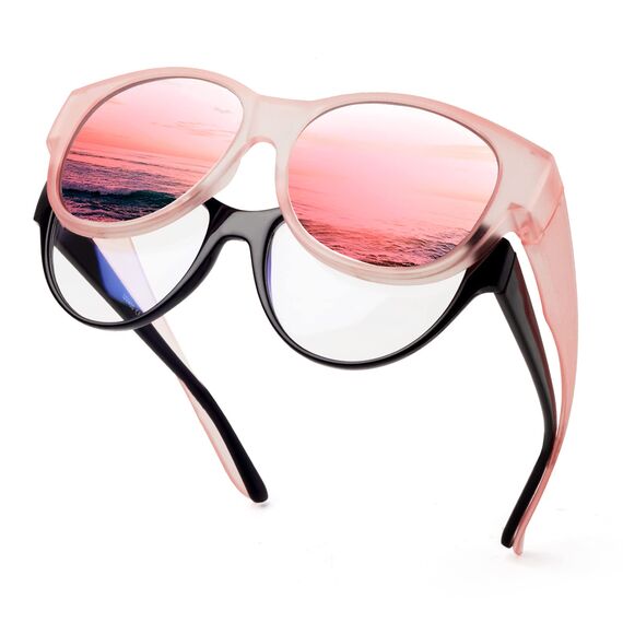 Face Shadow Polarisiert Überzieh Sonnenbrille über Normale Brille Damen UV400 Schutz, Übergroß Überbrille für Brillenträger, Ultra Leicht für Fahren, Radfahren, Sport und Freizeit