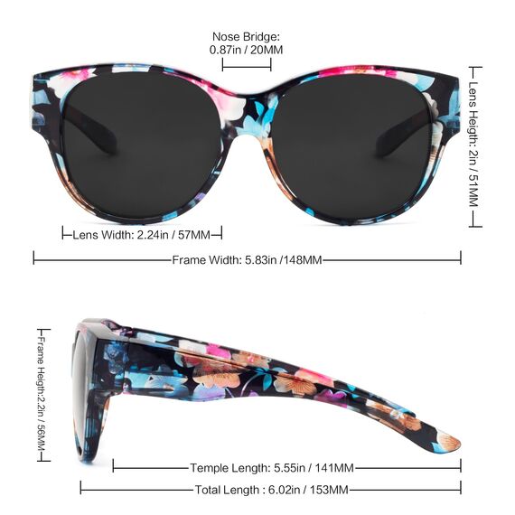 Face Shadow Polarisiert Überzieh Sonnenbrille über Normale Brille Damen UV400 Schutz, Übergroß Überbrille für Brillenträger, Ultra Leicht für Fahren, Radfahren, Sport und Freizeit