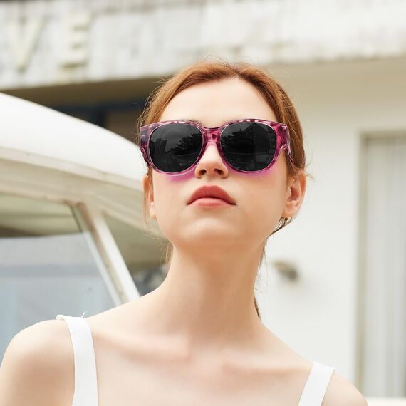 Face Shadow Polarisiert Überzieh Sonnenbrille über Normale Brille Damen UV400 Schutz, Übergroß Überbrille für Brillenträger, Ultra Leicht für Fahren, Radfahren, Sport und Freizeit