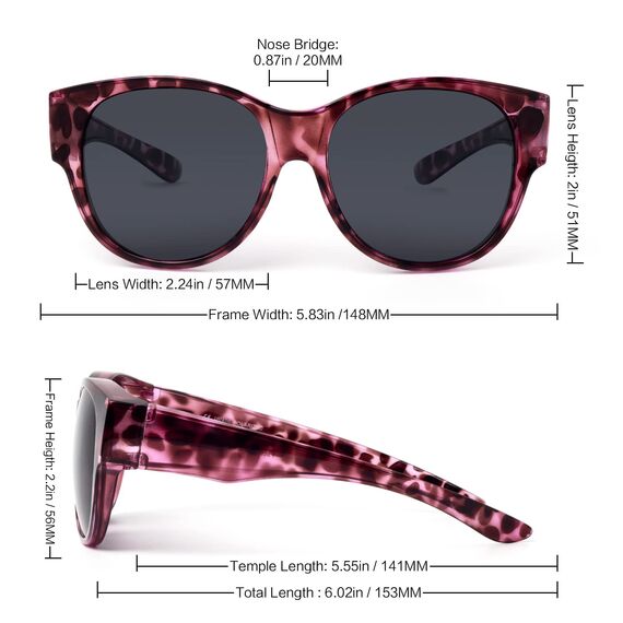 Face Shadow Polarisiert Überzieh Sonnenbrille über Normale Brille Damen UV400 Schutz, Übergroß Überbrille für Brillenträger, Ultra Leicht für Fahren, Radfahren, Sport und Freizeit