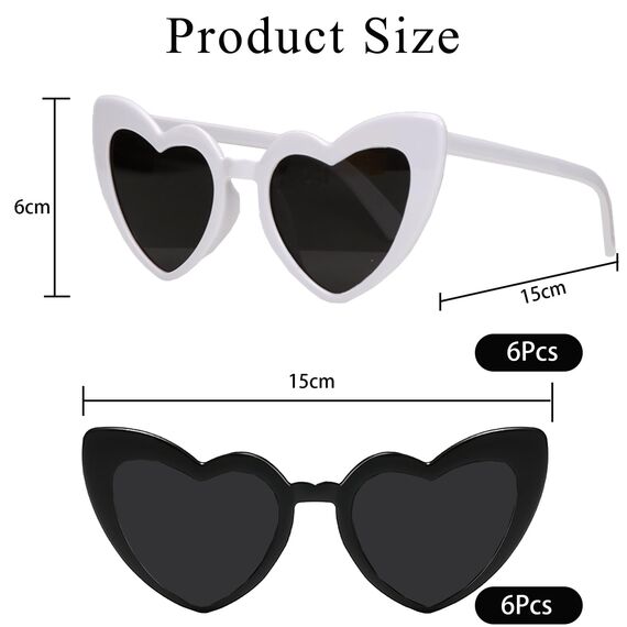 Epokus Schwarz und Weiß Herz Sonnenbrille,Vintage Herzform Brille,12 Stück Herzförmige Party Sonnenbrille,70er Jahre,Mode Hippie Brill für Urlaub,Party,Hochzeit,Karneval,Fotoshooting
