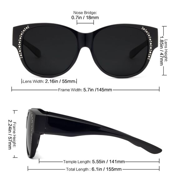 Face Shadow Polarisiert Überzieh Sonnenbrille über Normale Brille Damen UV400 Schutz, Übergroß Überbrille für Brillenträger, Ultra Leicht für Fahren, Radfahren, Sport und Freizeit