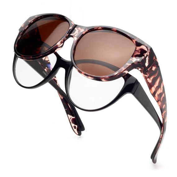 Face Shadow Polarisiert Überzieh Sonnenbrille über Normale Brille Damen UV400 Schutz, Übergroß Überbrille für Brillenträger, Ultra Leicht für Fahren, Radfahren, Sport und Freizeit