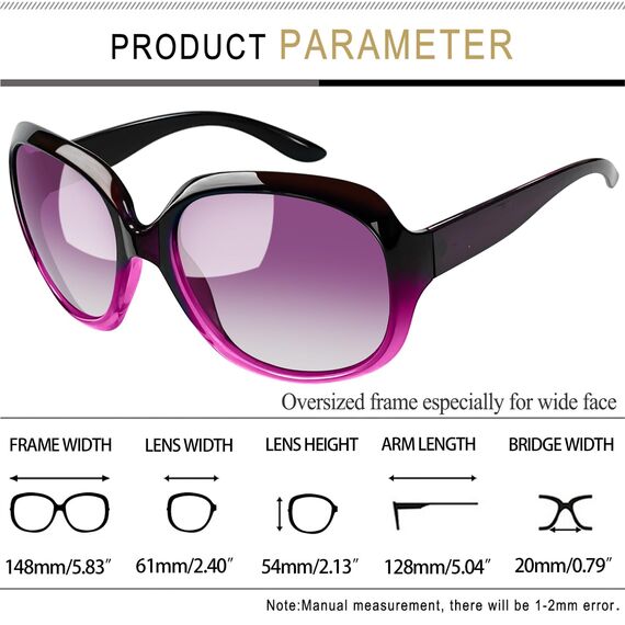 Joopin Übergroße Sonnenbrille Damen Lila Klassisch und Trendige Damen Sonnenbrille Polarisiert Groß Moderne für Frauen UV400 für Fahren und Reisen (Mode Lila)