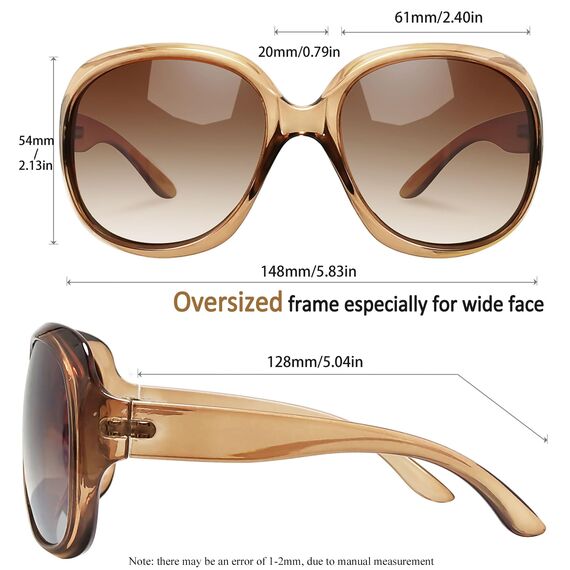 Joopin Übergroße Braune Sonnenbrille Damen Moderne UV400 und Polarisierte Sonnenbrille Groß Frauen Trendy Klassisch Brille für Fahren und Reisen (Hellbraun)