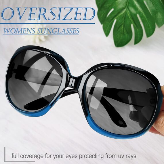 Joopin Übergroße Moderne Sonnenbrille Damen Polarisiert UV400 Klassische Blaue Sonnenbrille Groß für Fahren Reisen und Party (Mode Hellblau)